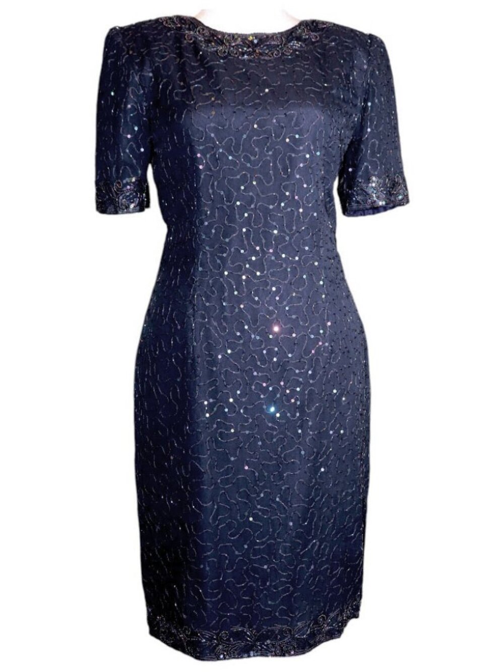 Stenay Black Embellished Short Sleeve Knee Length Formal Sheath Dress Size 4 EUC - Picture 2 of 9